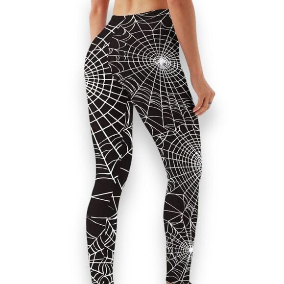 Black Widows Spider Web Fitted Ankle Leggings NEW - Picture 2 of 4